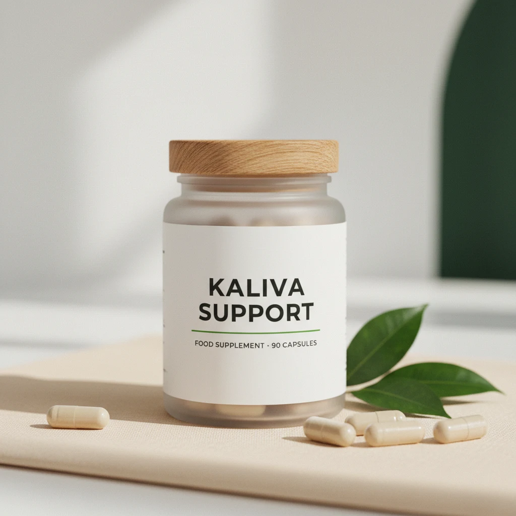 Kaliva Support supplement jar with wooden lid and frosted glass body